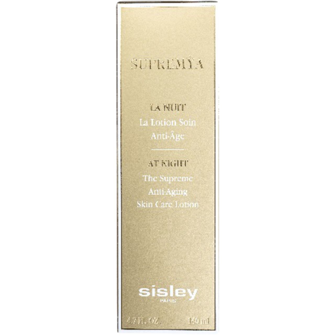 Confezione dorata con scritte: Supremya, La Nuit, Anti-Age, At Night, Skin Care Lotion. Marchio: Sisley.
