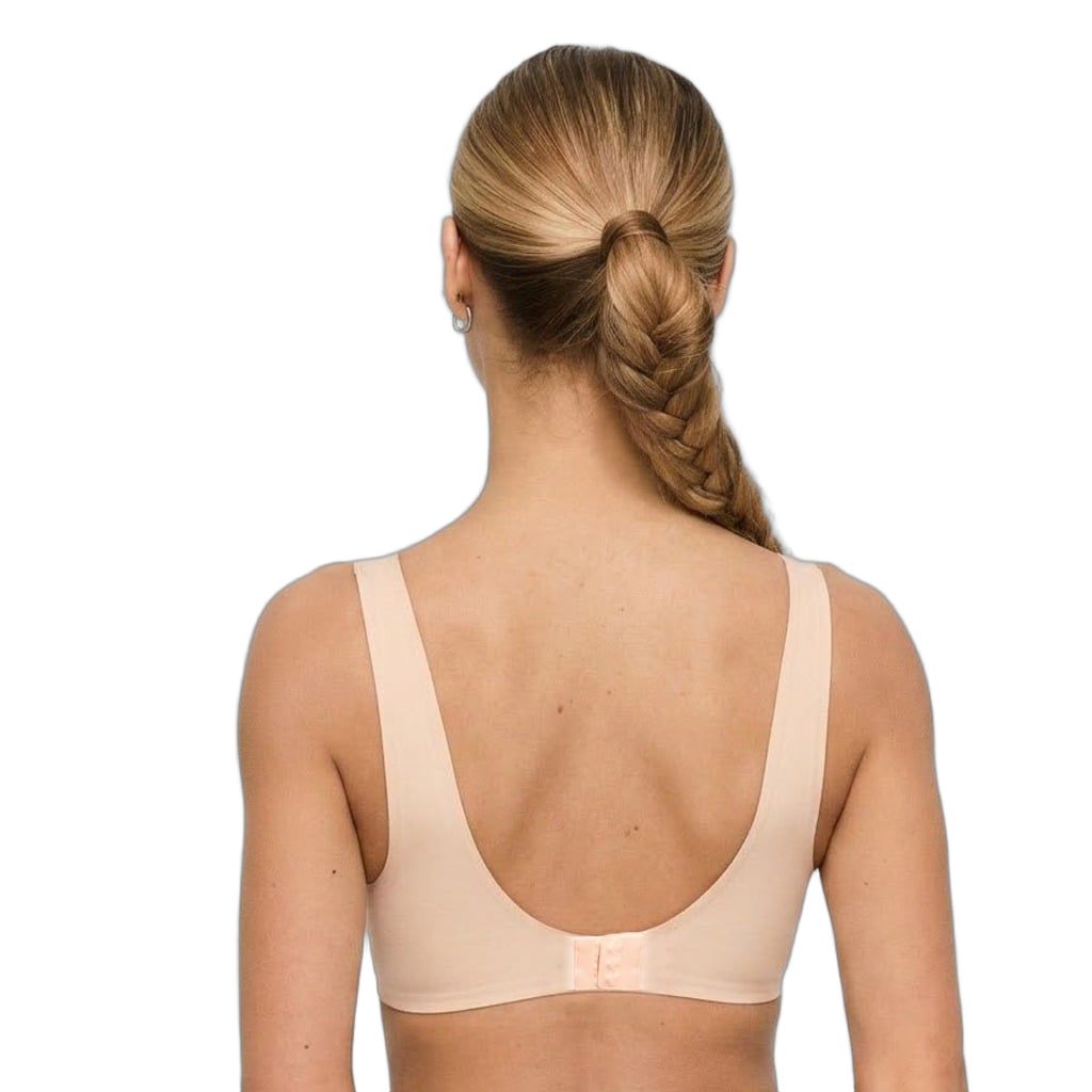 GymBeam Reggiseno donna senza cuciture Comfy beige con spalline larghe e chiusura posteriore