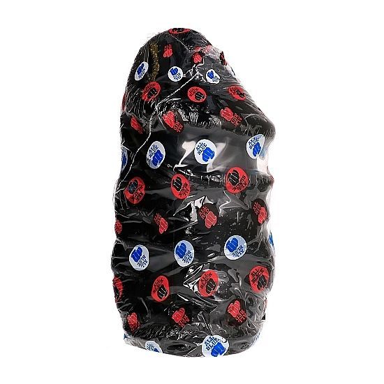 Dildo nero, superficie liscia, senza testicoli, in confezione trasparente. Confezione con loghi.