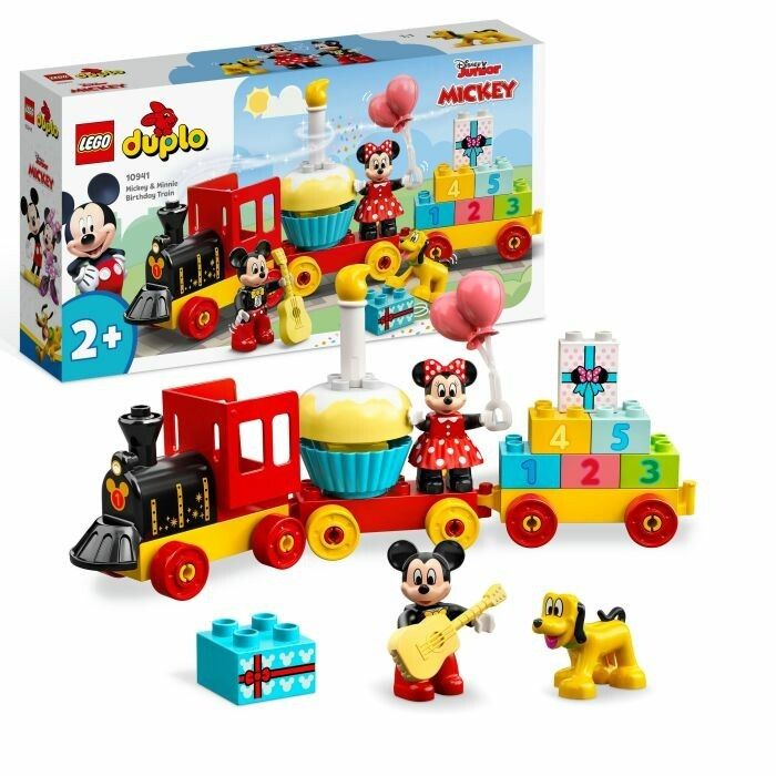 LEGO Duplo 10941. Trenino di compleanno di Topolino e Minnie. Trenino, Topolino, Minnie, Pluto, chitarra, regalo e torta. Scatola.