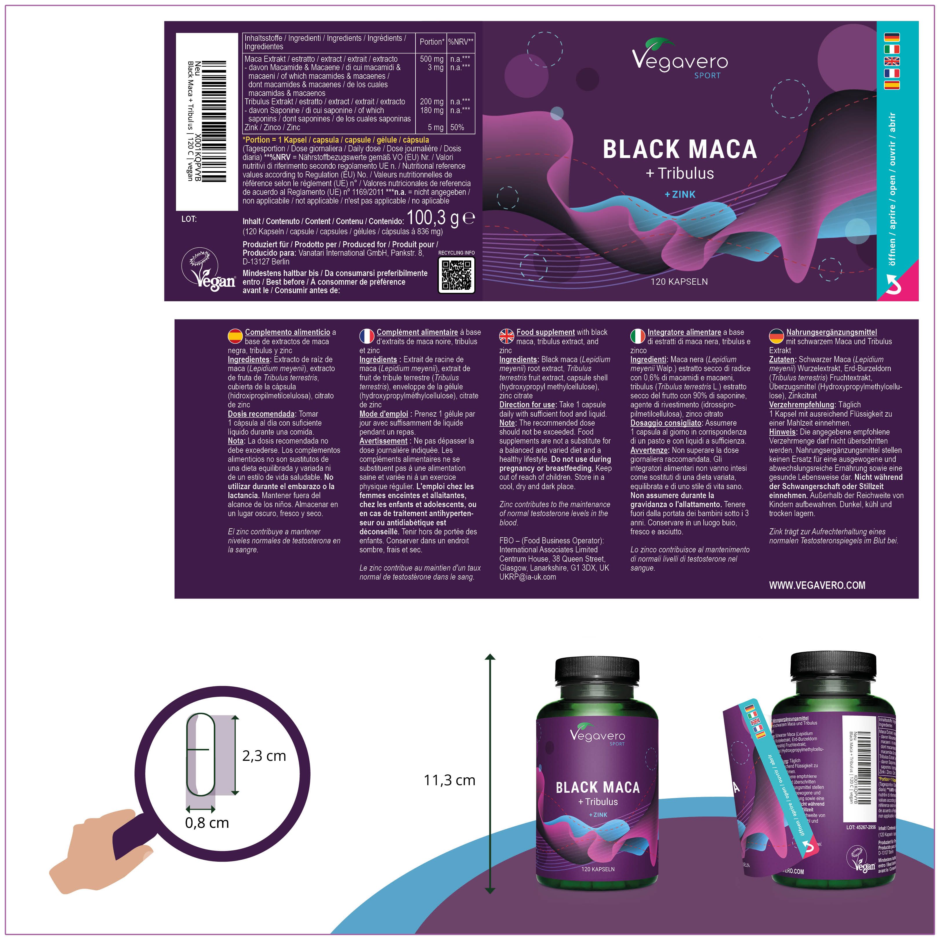 VEGAVERO Maca Nera + Tribulus + Zinco