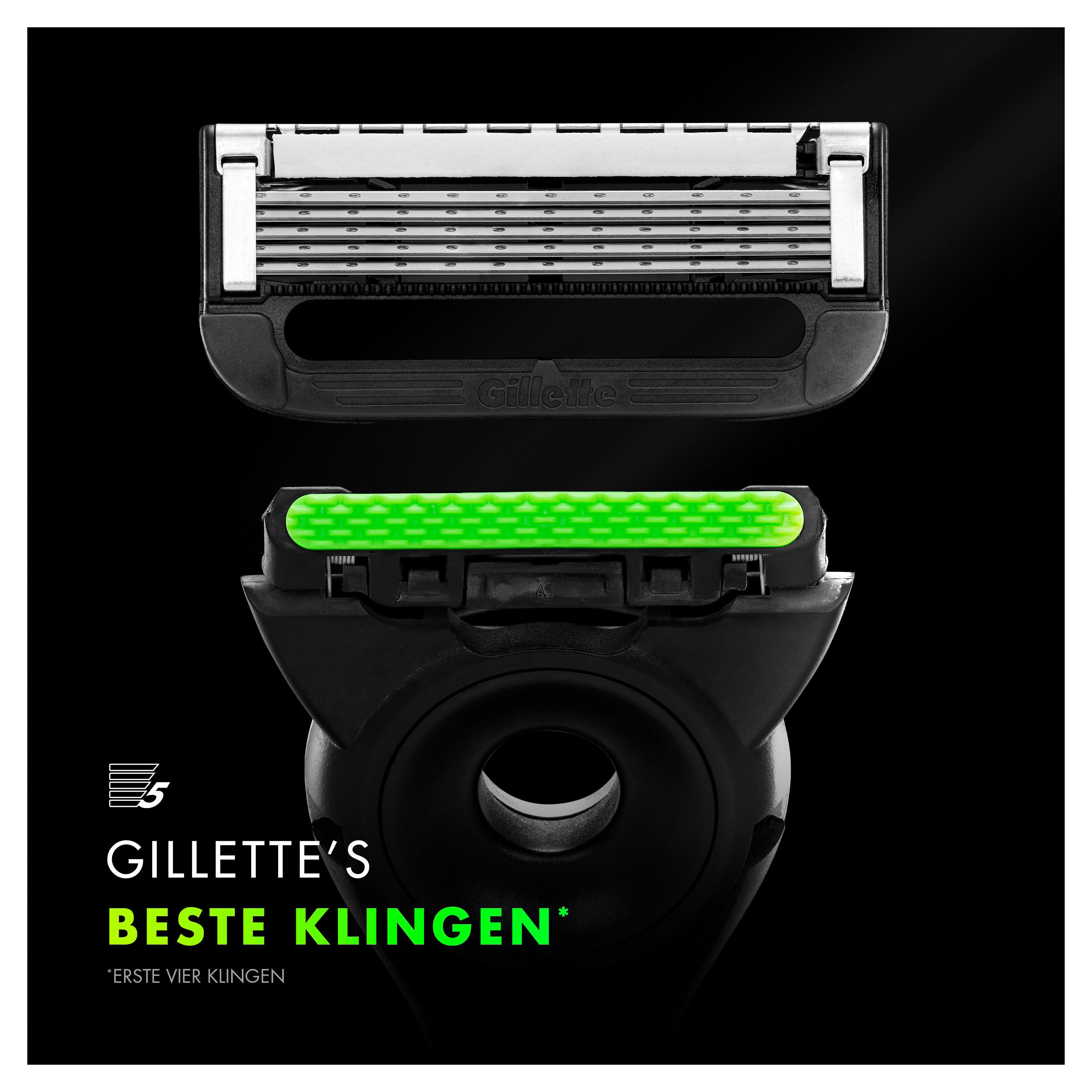 Lame da rasoio Gillette. 5 lame, verde. Testo: Le migliori lame di Gillette.
