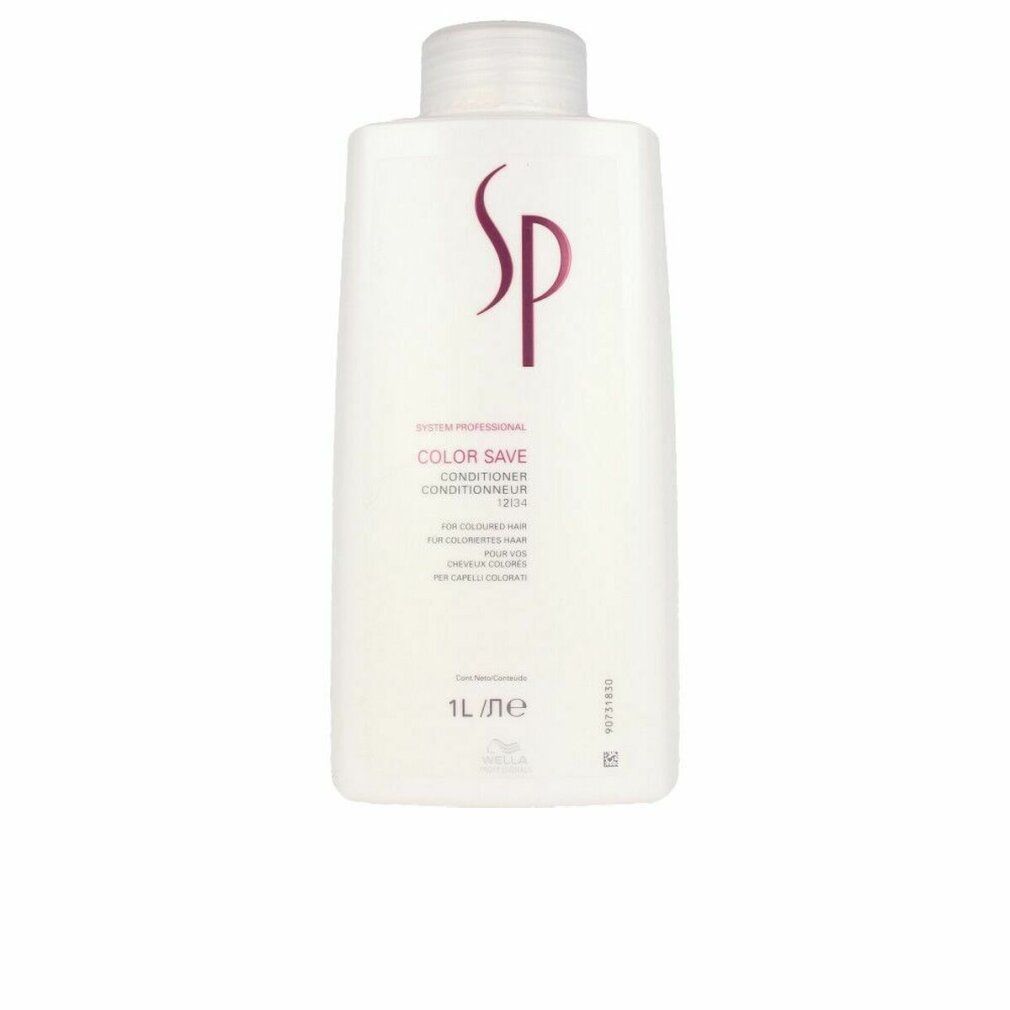 Flacone bianco con logo SP e nome prodotto Color Save Conditioner. Testo in inglese, francese, italiano. 1L.