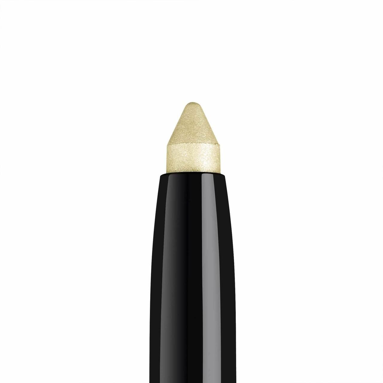 Stilo ombretto con punta dorata. Penna nera. Vista dettagliata.