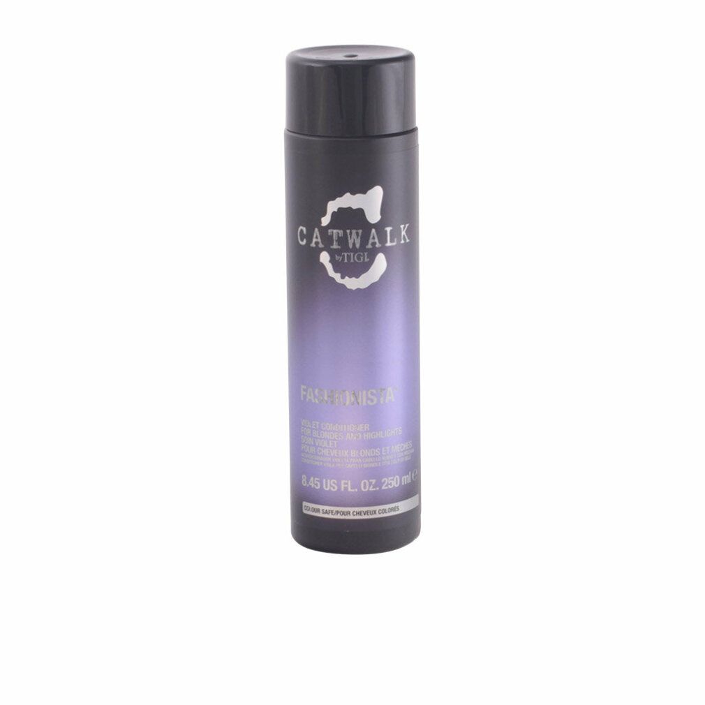 Balsamo viola. Bottiglia cilindrica con sfumatura viola. Scritta: CATWALK by TIGI, Fashionista. 250ml.