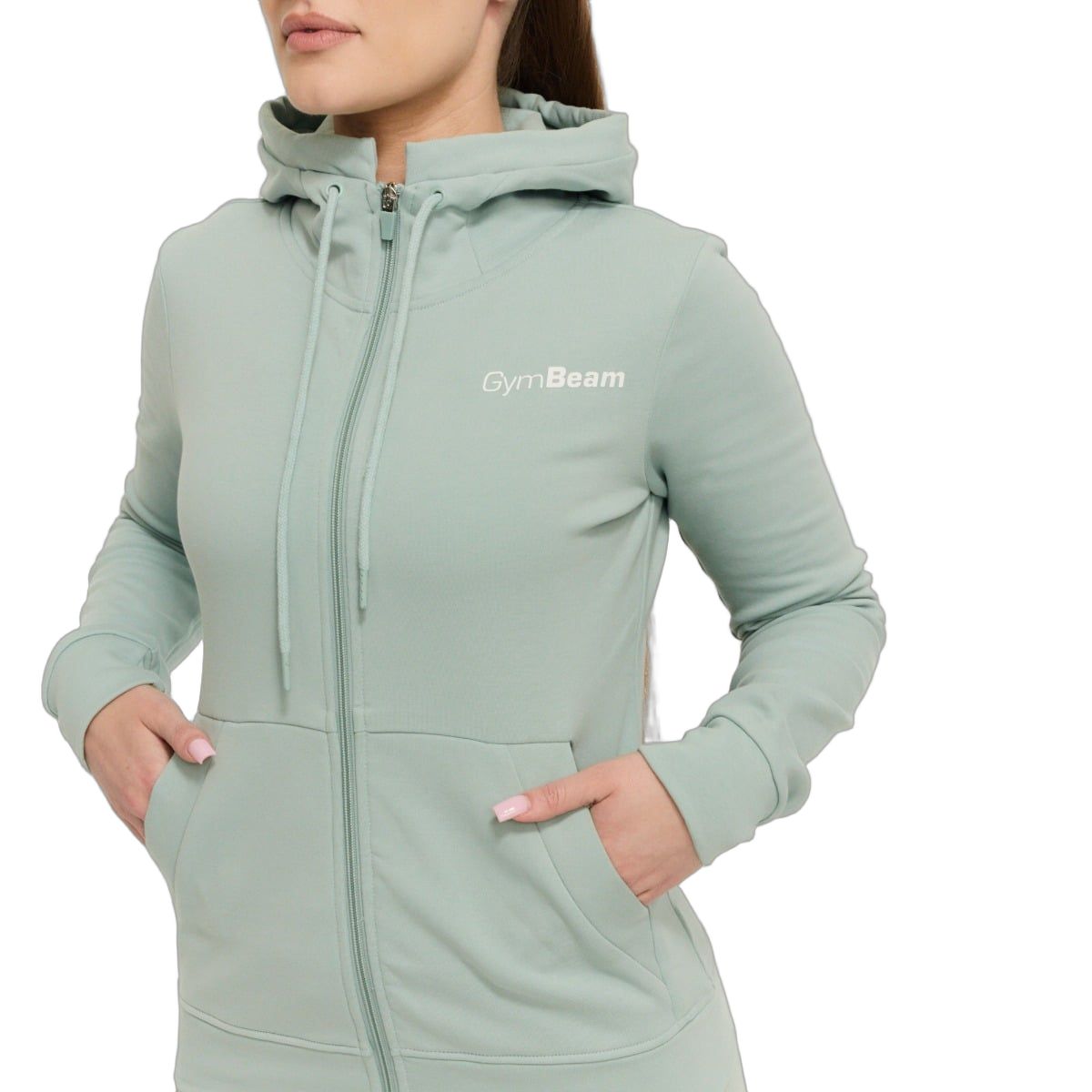 GymBeam Felpa con cappuccio e zip da donna regular Limitless Eucalypt