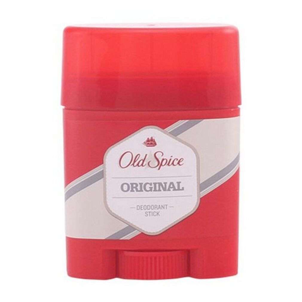 Stick deodorante rosso con etichetta bianca. Scritta: Old Spice Original, Deodorant Stick.