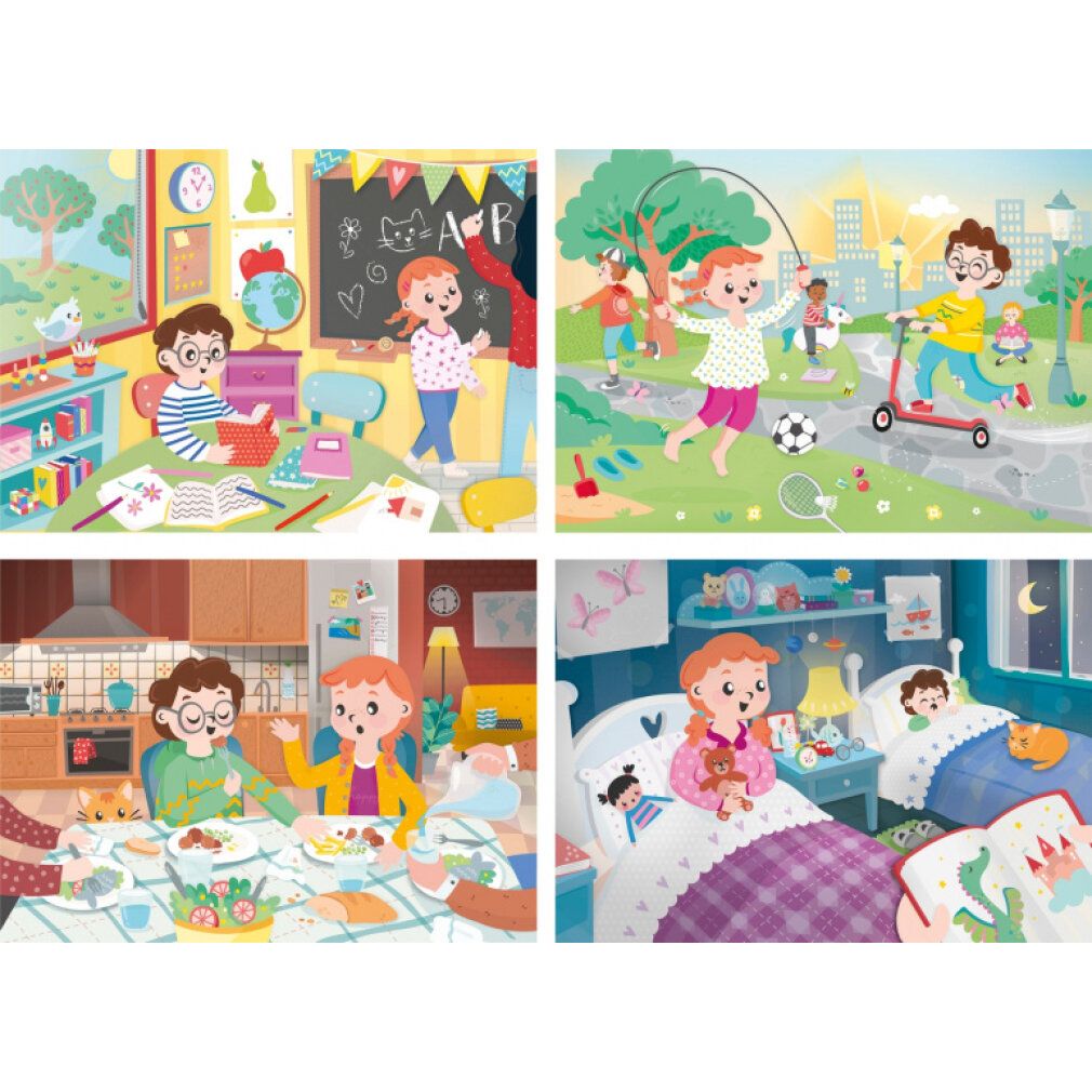Quattro puzzle con scene della vita quotidiana dei bambini. 2x20 e 2x60 pezzi. Senza confezione, puzzle assemblati.