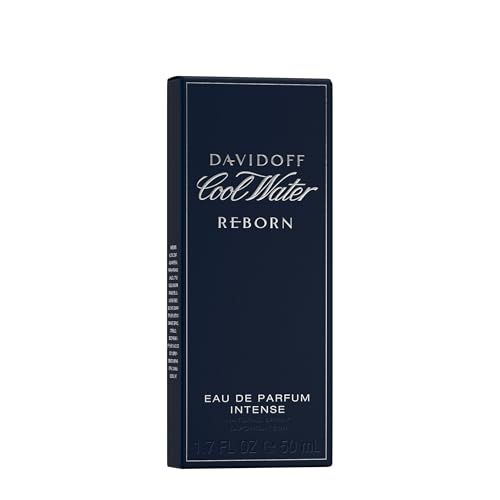 Confezione Davidoff Cool Water Reborn Intense Eau de Parfum. Scatola blu. Testo: Eau de Parfum Intense.