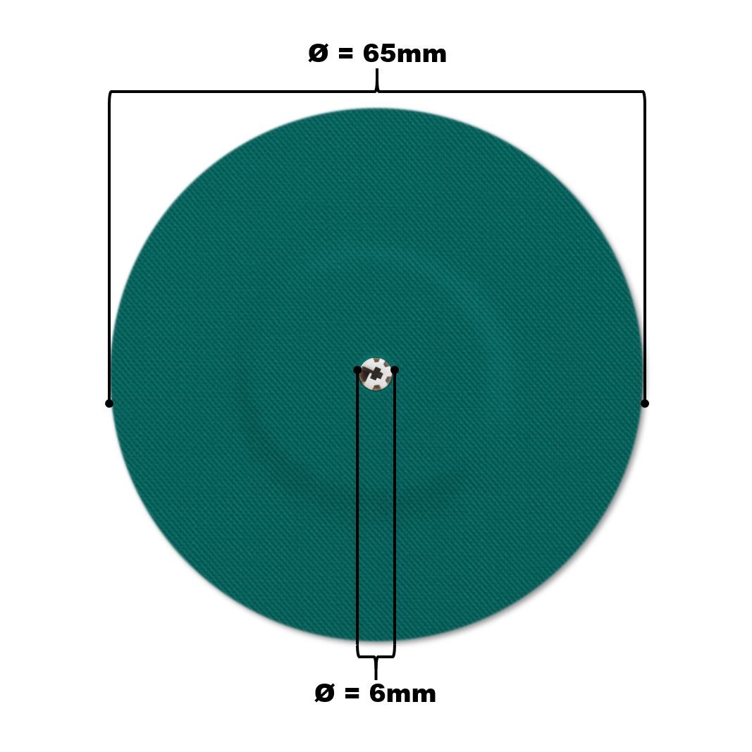 Cerotto di fissaggio rotondo, verde, con foro di ventilazione. Diametro 65mm. Diametro foro 6mm.