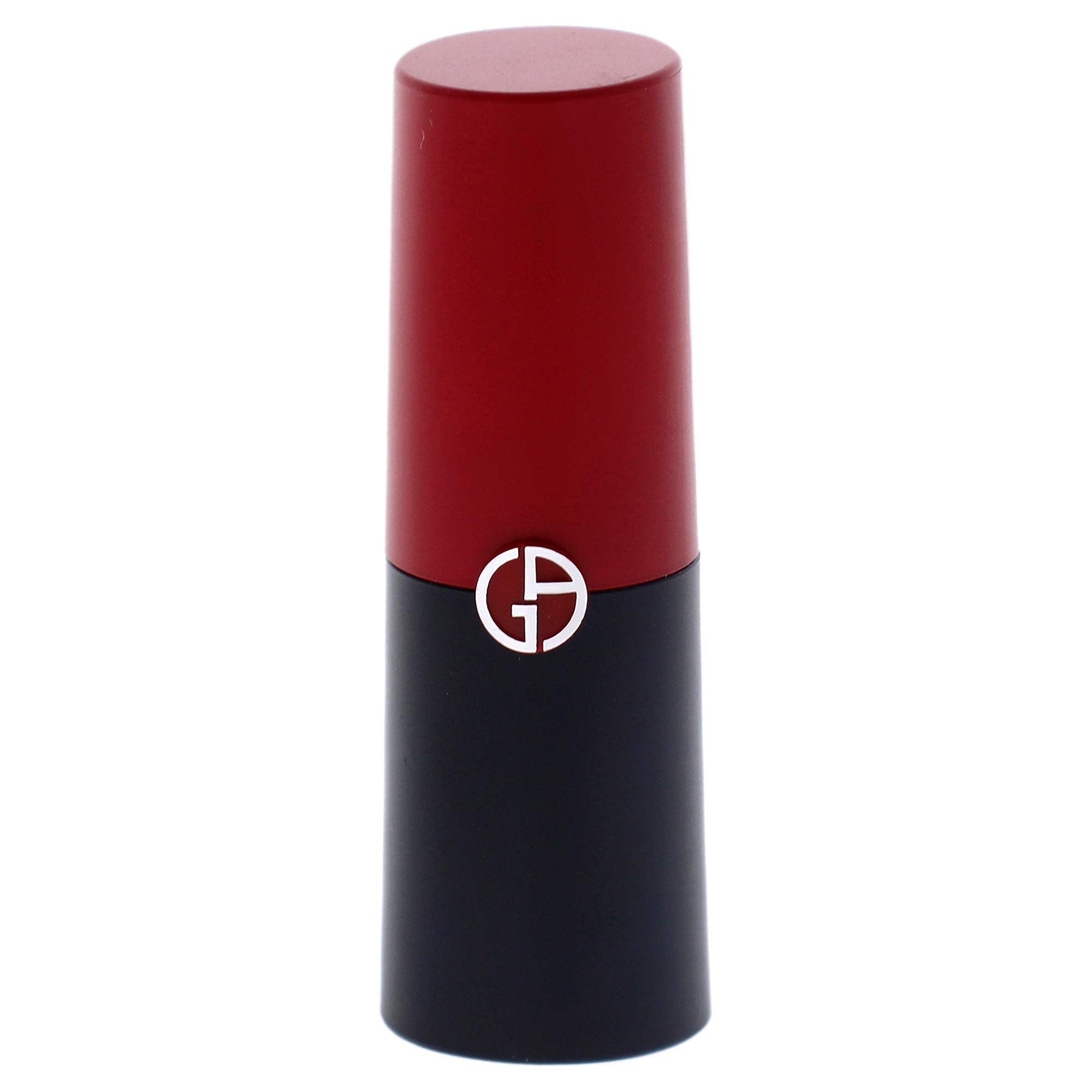 Rossetto chiuso. Stick nero, cappuccio rosso. Logo Giorgio Armani.