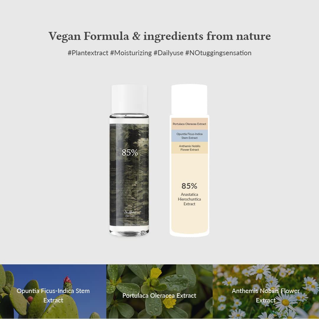 Due bottiglie di prodotto, accanto agli ingredienti: Opuntia Ficus-Indica, Portulaca Oleracea, Anthemis Nobilis.