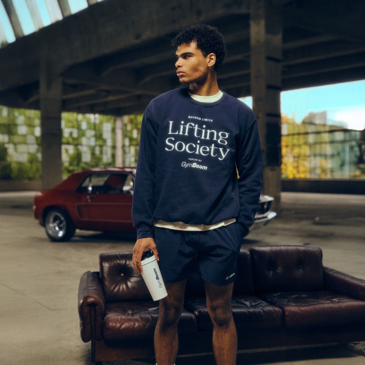 GymBeam Felpa uomo oversize senza cappuccio Lifting Society Nightfall
