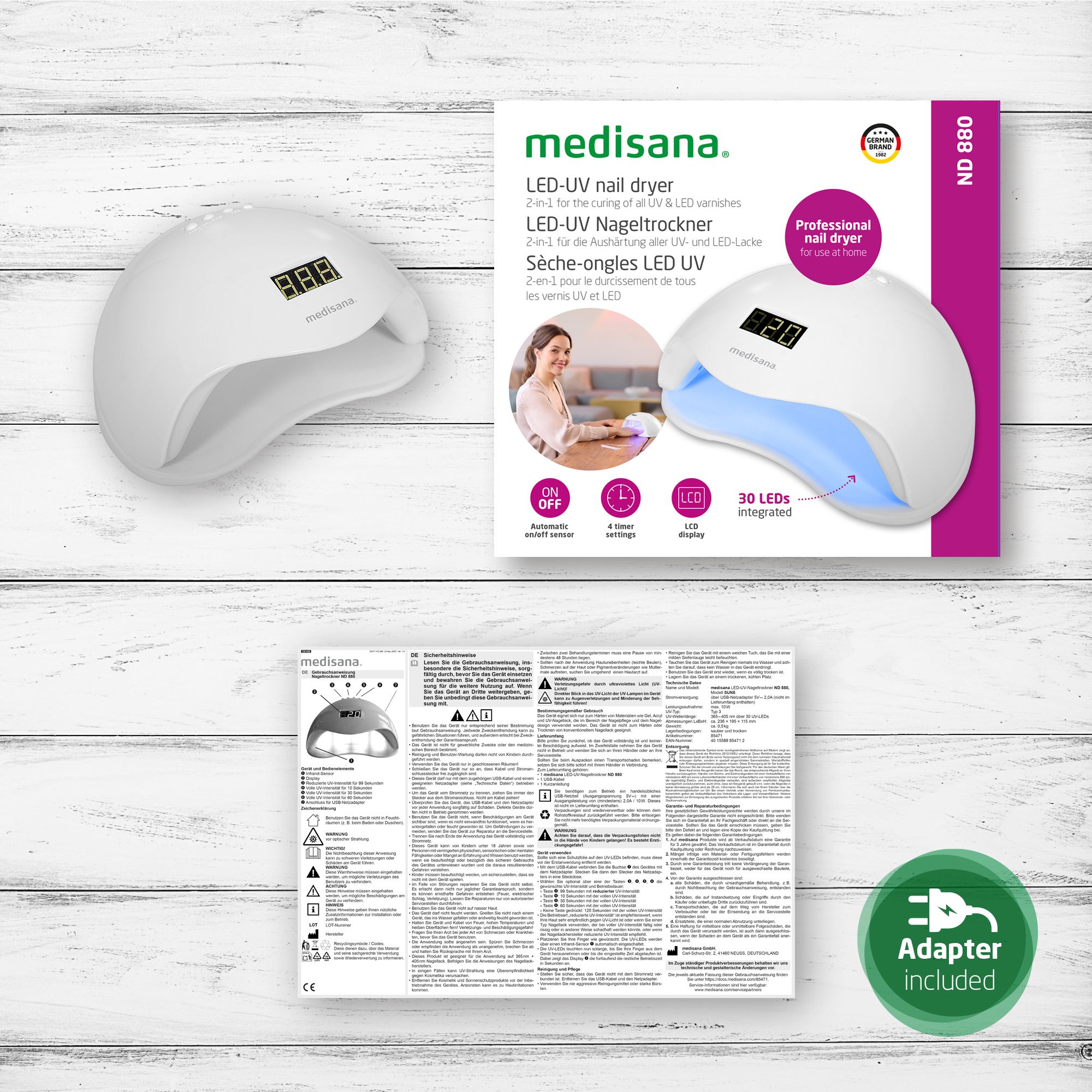 medisana ND 880 polimerizzatore UV per unghie - Asciugatore per smalti acrilici, UV e gel LED