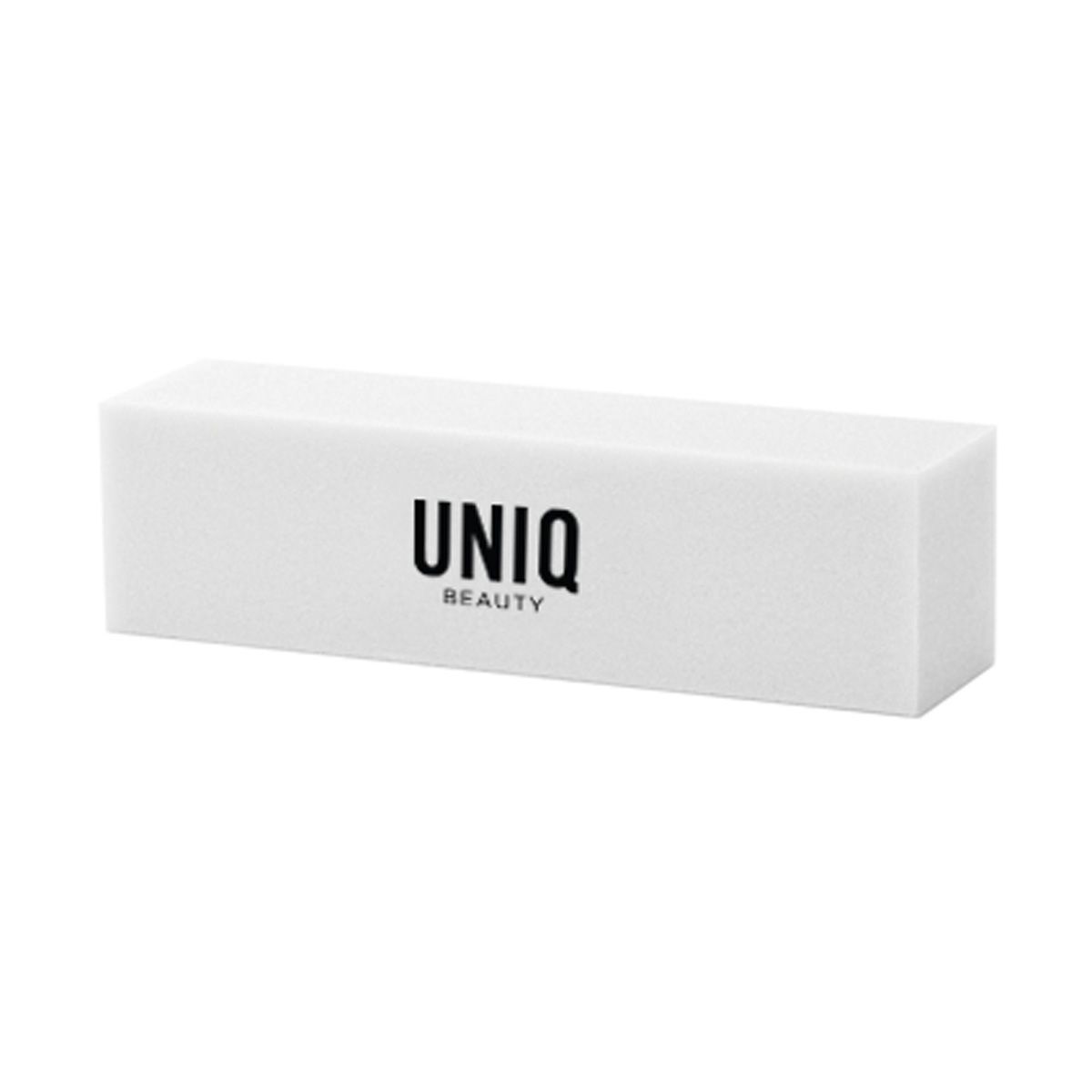Buffer per unghie bianco con logo UNIQ BEAUTY nero.