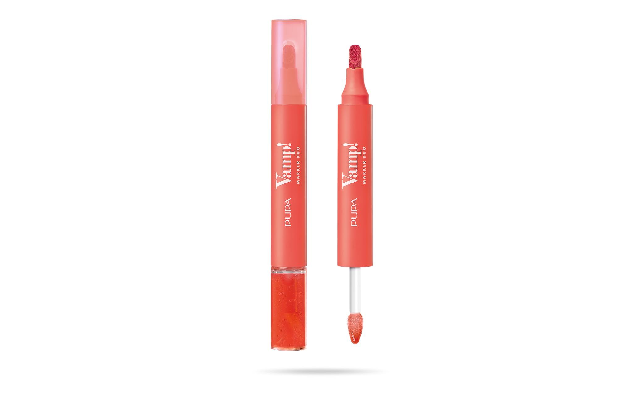 Pupa Vamp! Marker Duo Rossetto + Gloss 3-in-1 con Acido Ialuronico, 009 Jelly Coral