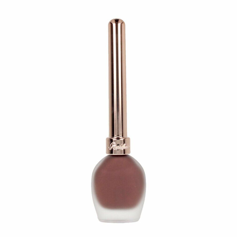 Eyeliner marrone con stelo dorato. Flacone dalla forma arrotondata e fondo trasparente.