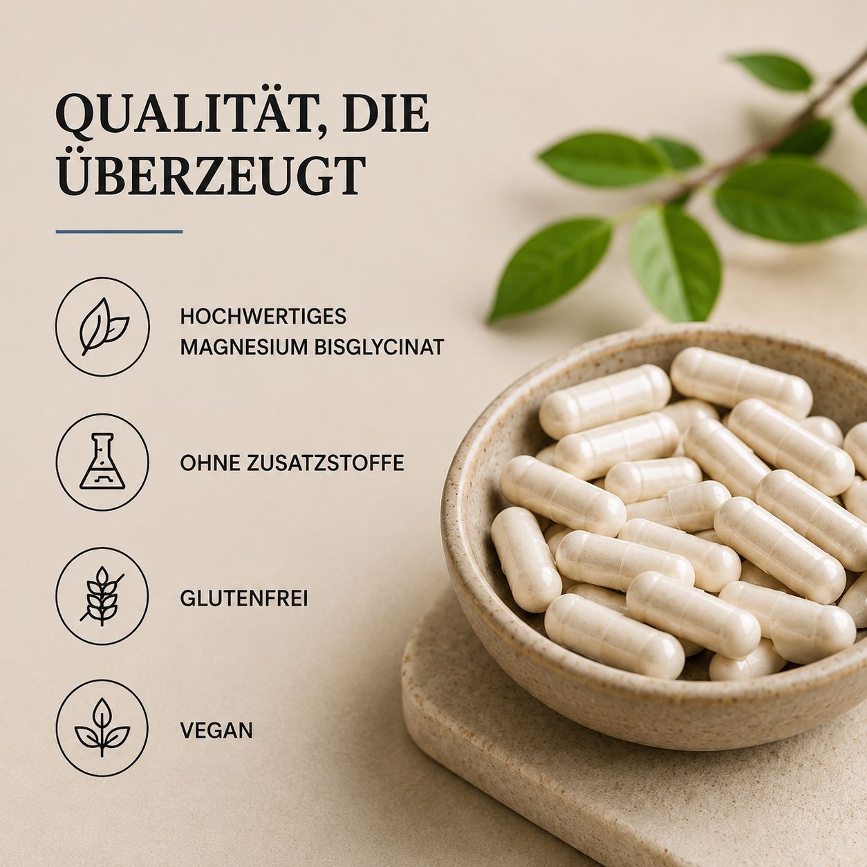 Magnesio Bisglicinato di alta qualità, senza glutine, vegan, senza additivi.