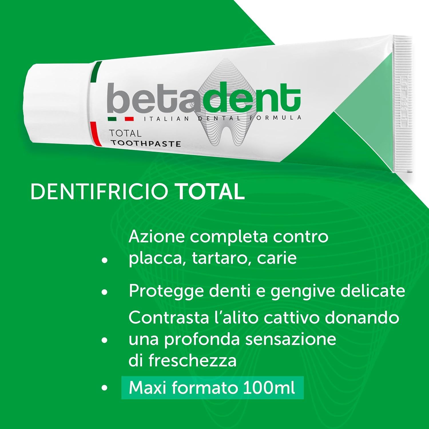 BETADENT - Dentifricio Total - Anti Placca Tartaro Carie Gengive infiammate - Menta naturale