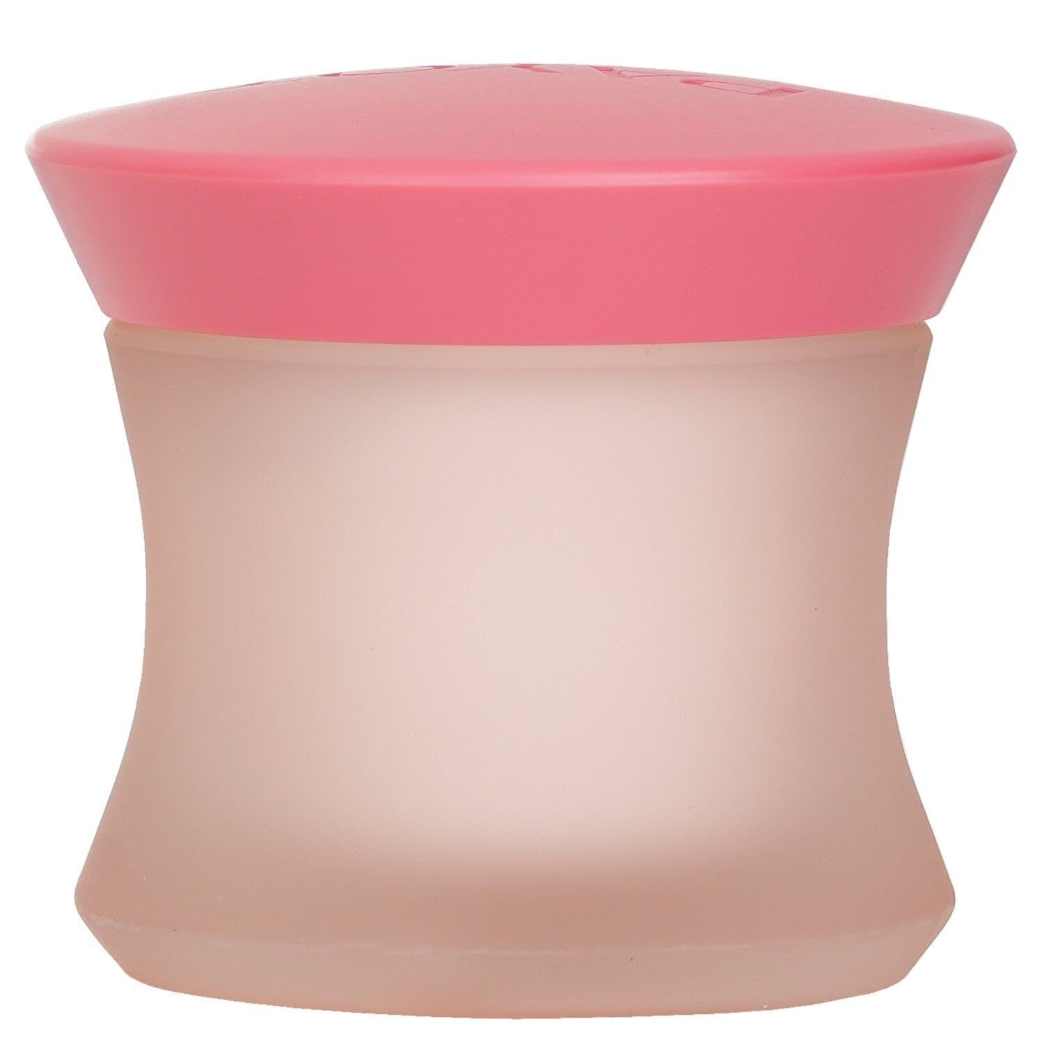 Vasetto rosa con coperchio rosa. Nome del prodotto non visibile. Forma: design a clessidra.