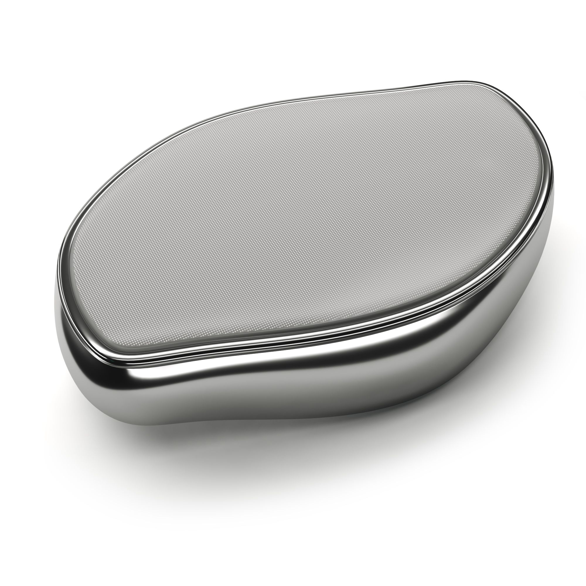 Dispositivo ovale argentato lucido con inserto strutturato.