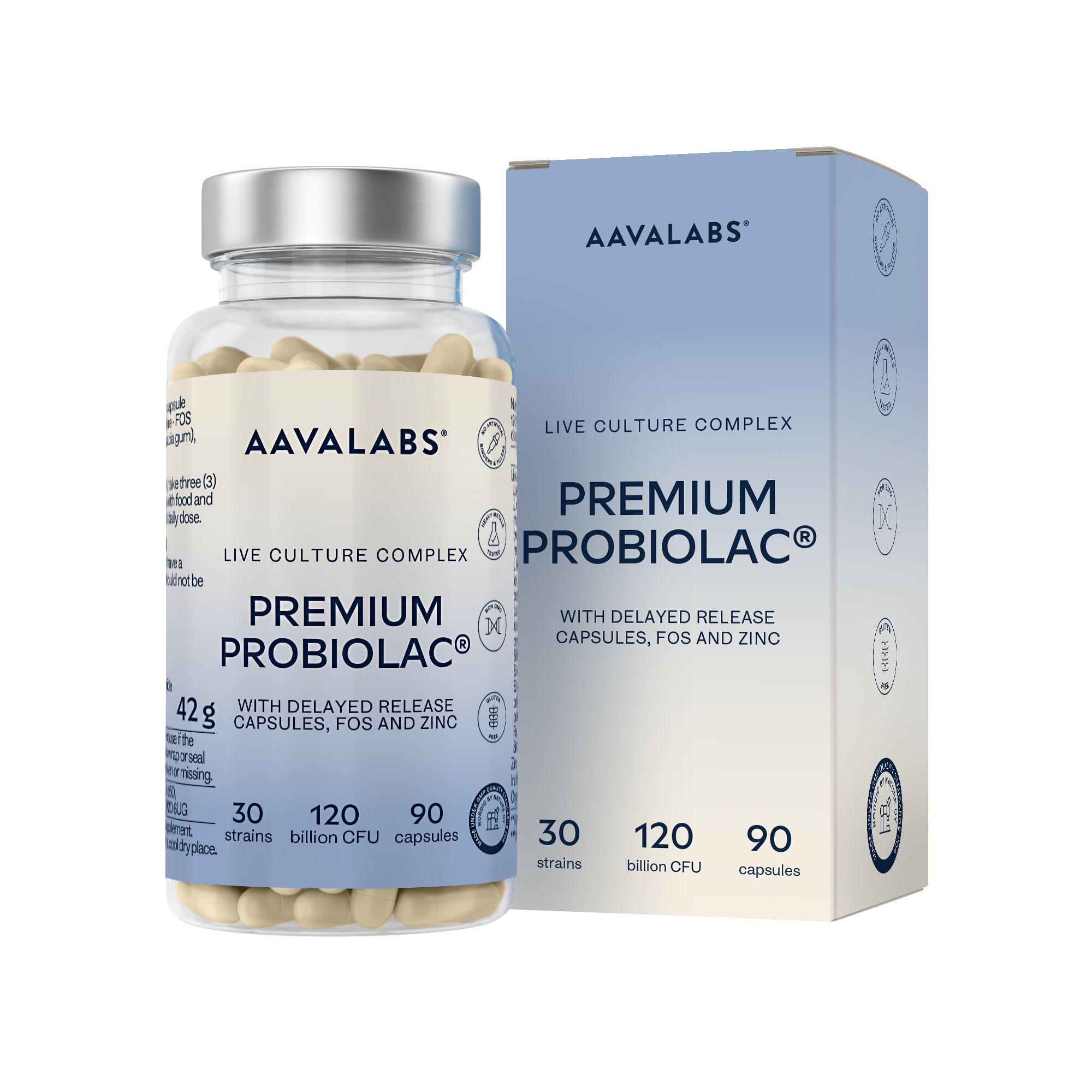 Aavalabs Probiotici e Prebiotico Inulina | 30 ceppi | Scorta per 3 mesi
