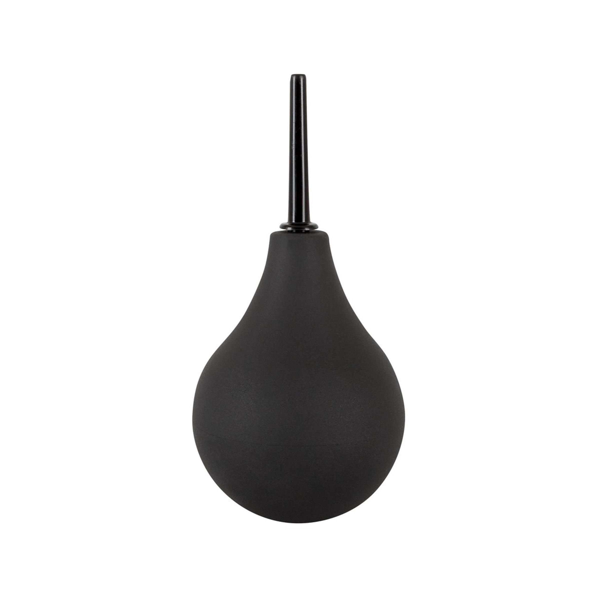 Doccia nera con attacco nero. A forma di pera, in silicone.