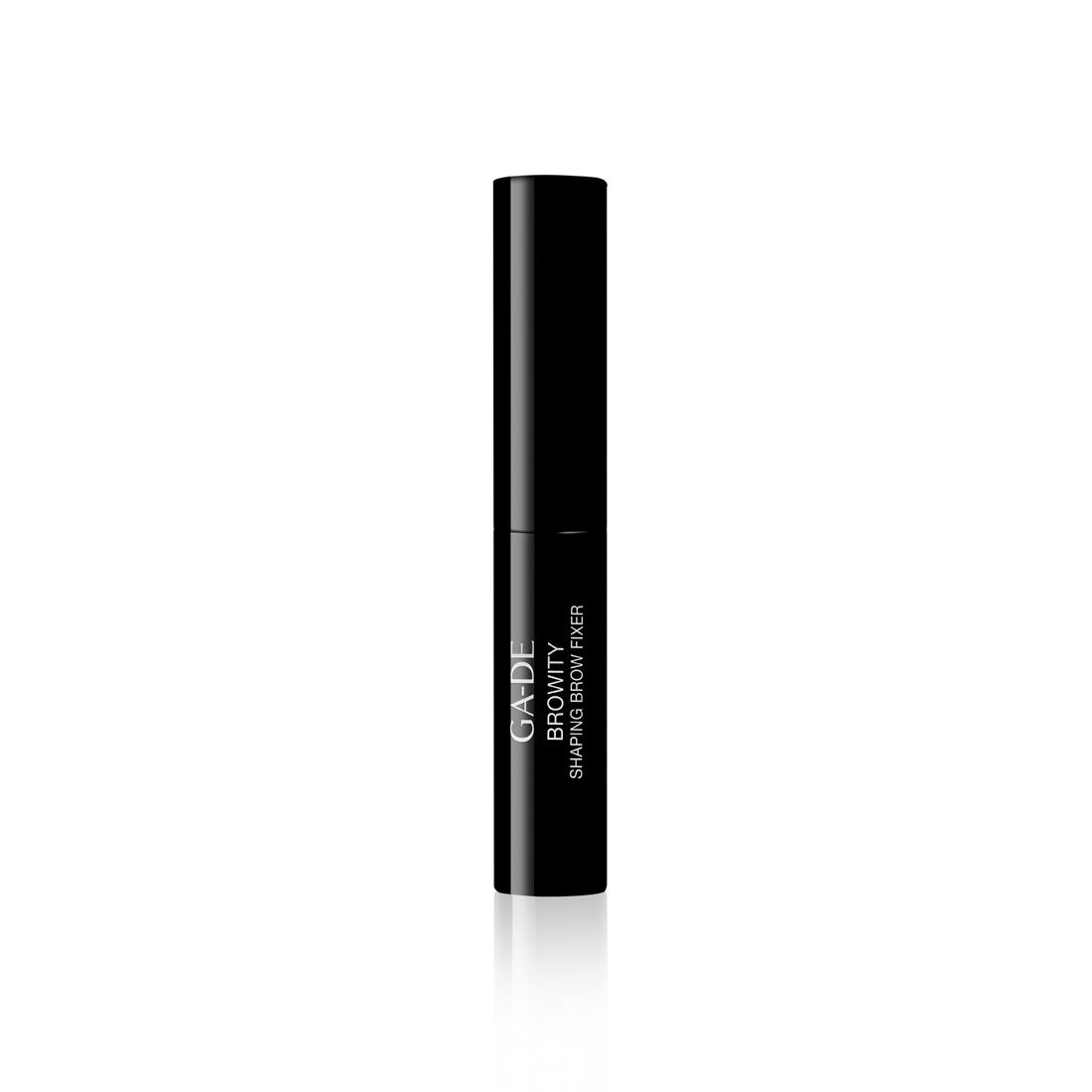 Tubo nero con testo GA-DE BROWITY SHAPING BROW FIXER. Tappo chiuso.
