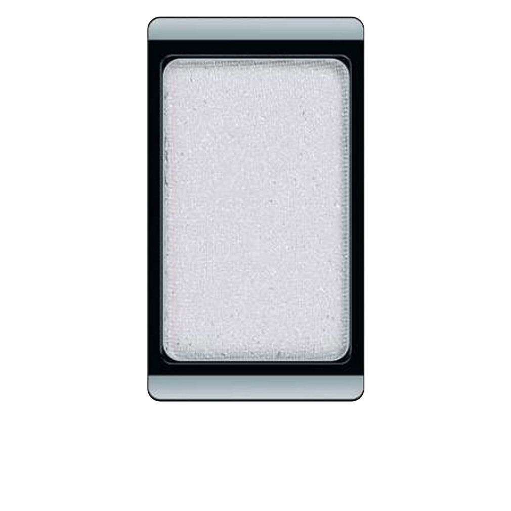Confezione rettangolare di ombretto con ombretto bianco scintillante, isolata su sfondo bianco.