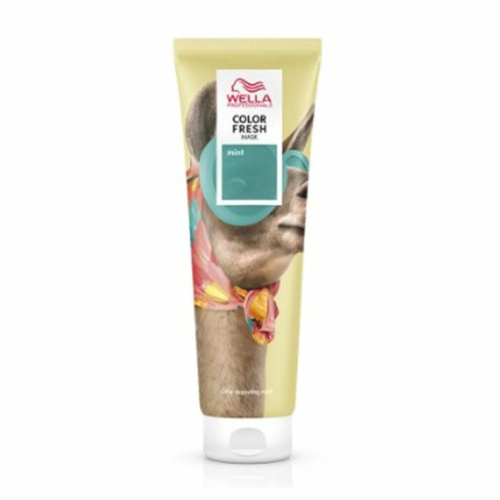 Tubo di Wella Color Fresh Mask Menta. Illustrazione di lama e nome del prodotto. Tappo bianco.