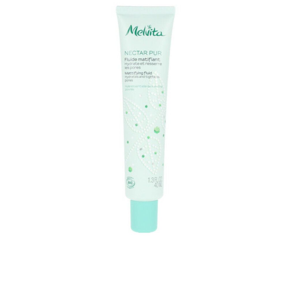 Tubo con tappo verde. Scritta: NECTAR PUR, Fluido matificante. Contiene 40 ml. Certificazione bio.