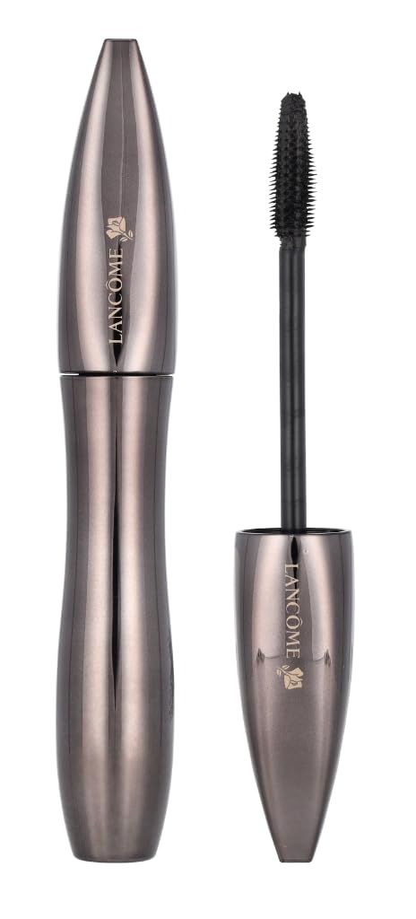 Tubo e spazzola di mascara grigio. Marchio: Lancôme. Scritta: Lancôme. Spazzola nera.