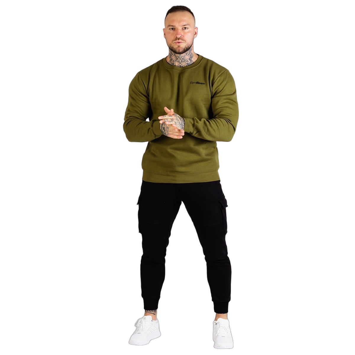 GymBeam Felpa uomo Basic verde militare regular senza cappuccio