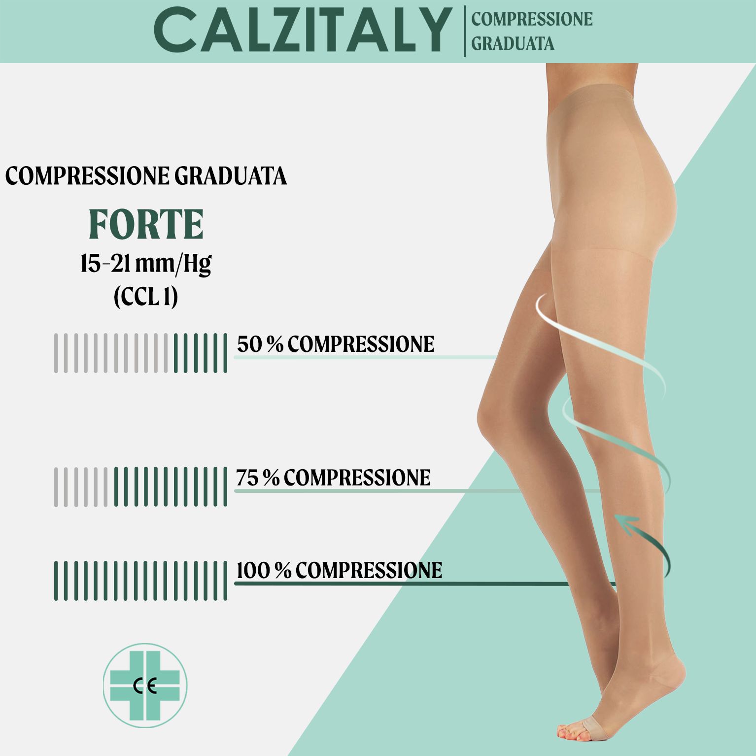 Collant a compressione graduata. Forte compressione 15-21 mm/Hg. CALZITALY.