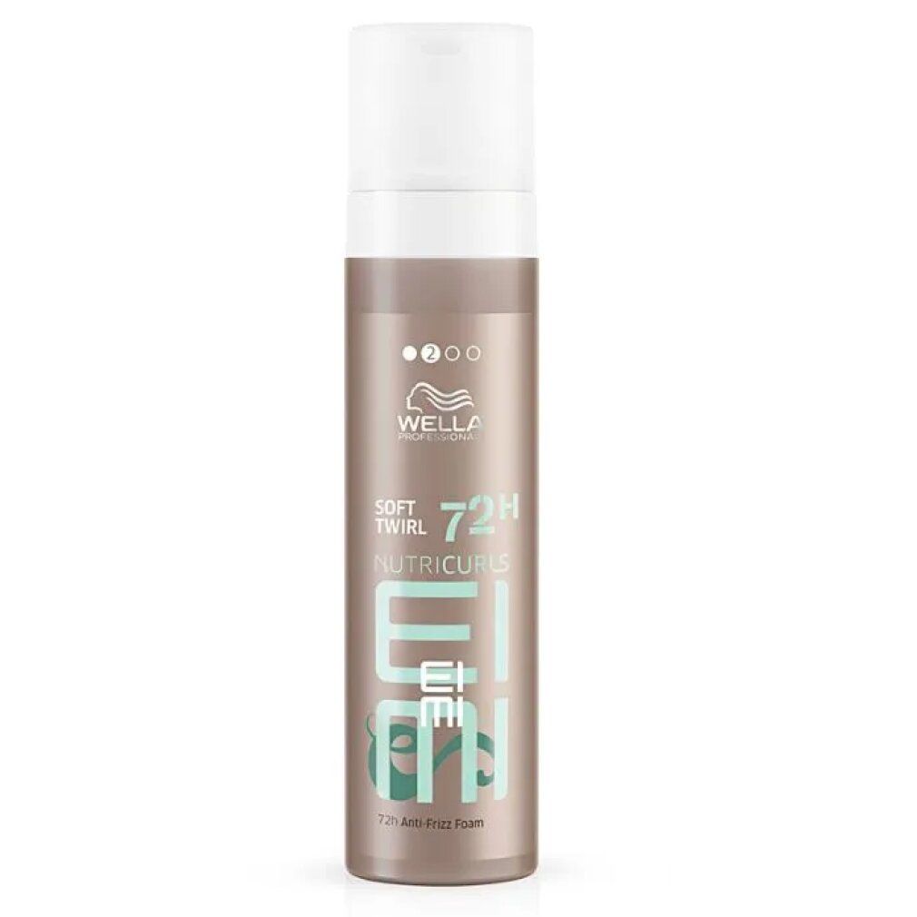 Wella Eimi Nutricurls Soft Twirl. Flacone marrone con tappo bianco. Testo: Soft Twirl, 72H, Eimi.