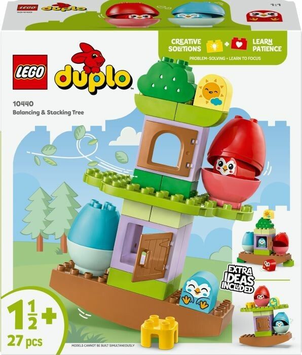 LEGO DUPLO 10440. Set da 27 pezzi. Include un albero da bilanciare e impilare con elementi colorati e personaggi.