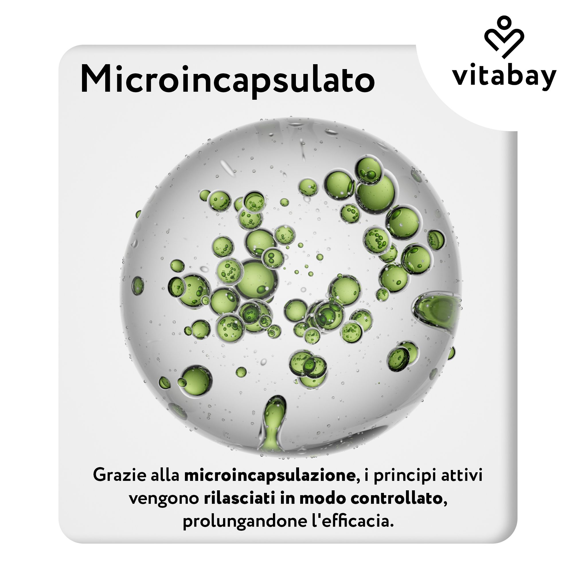 Principi attivi micro-incapsulati in una bolla. Rilascio controllato.