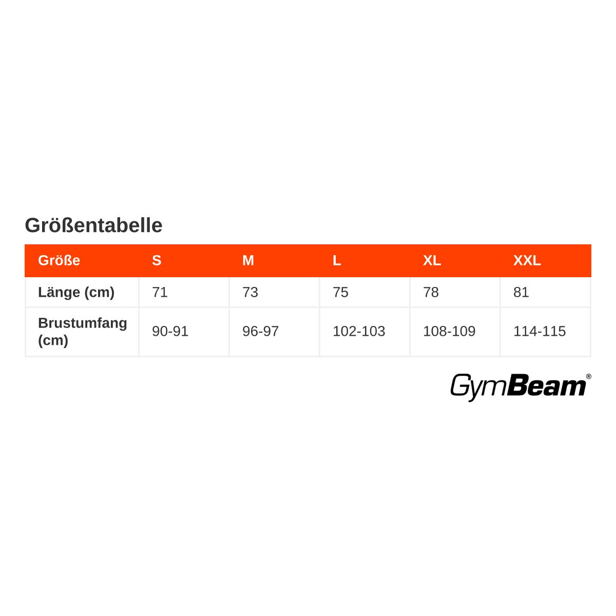 Tabella delle taglie per abbigliamento con indicazioni di lunghezza e circonferenza torace in cm per taglie dalla S alla XXL.