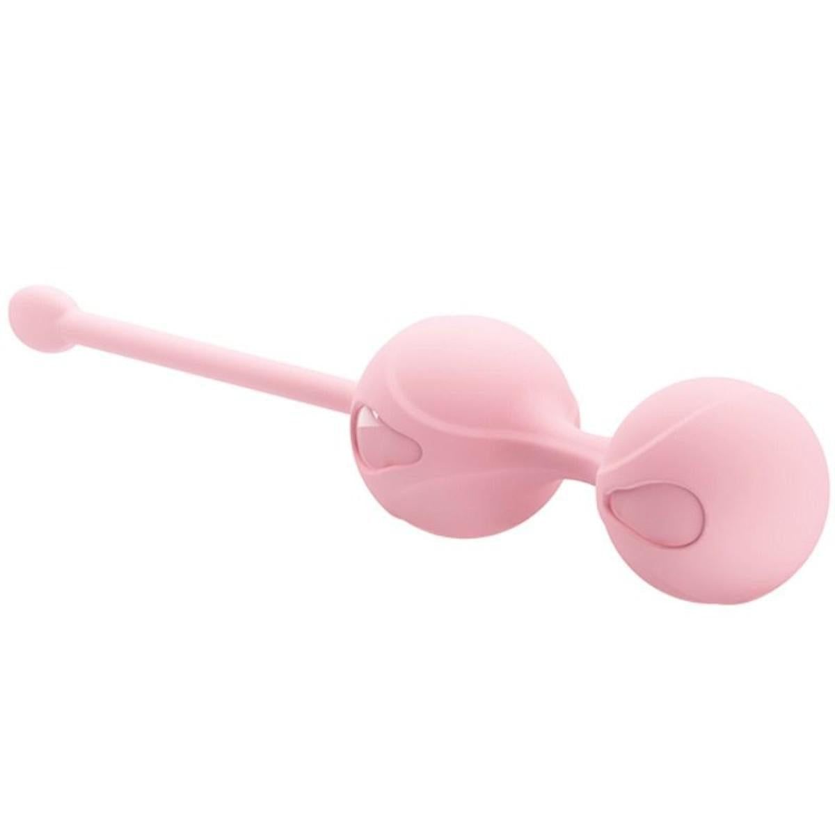 Sfera vibrante rosa con due sfere e un'asta. In silicone.