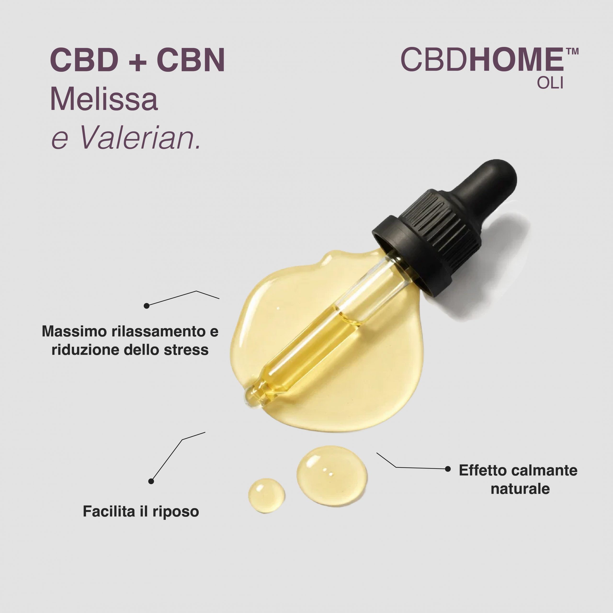 Contagocce con olio di CBD su una superficie chiara. Gocce e una pozza d'olio sono visibili.