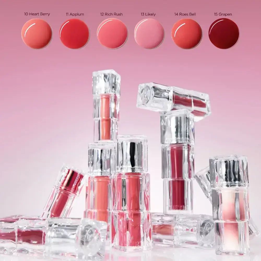 Flaconi TIRTIR Waterism Glow Tint in varie tonalità di rosso.