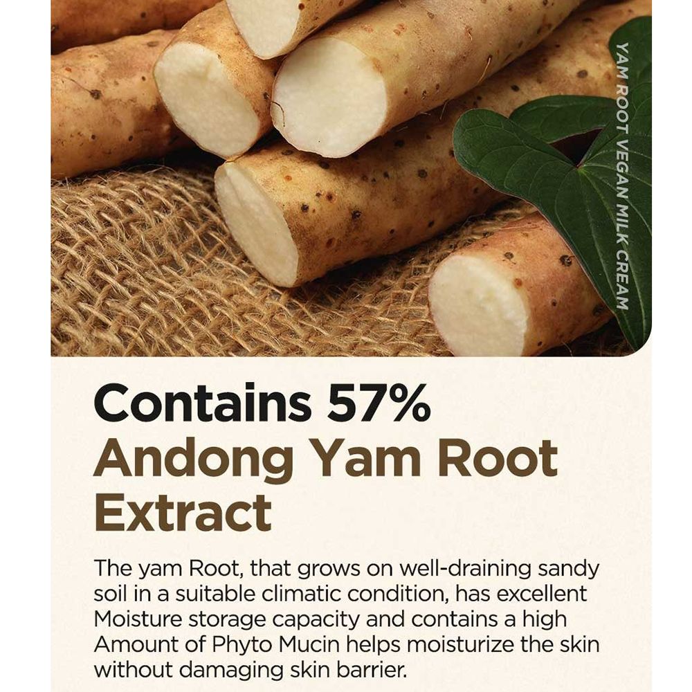 Testo con informazioni sull'estratto di radice di igname Andong, che costituisce il 57% del prodotto.