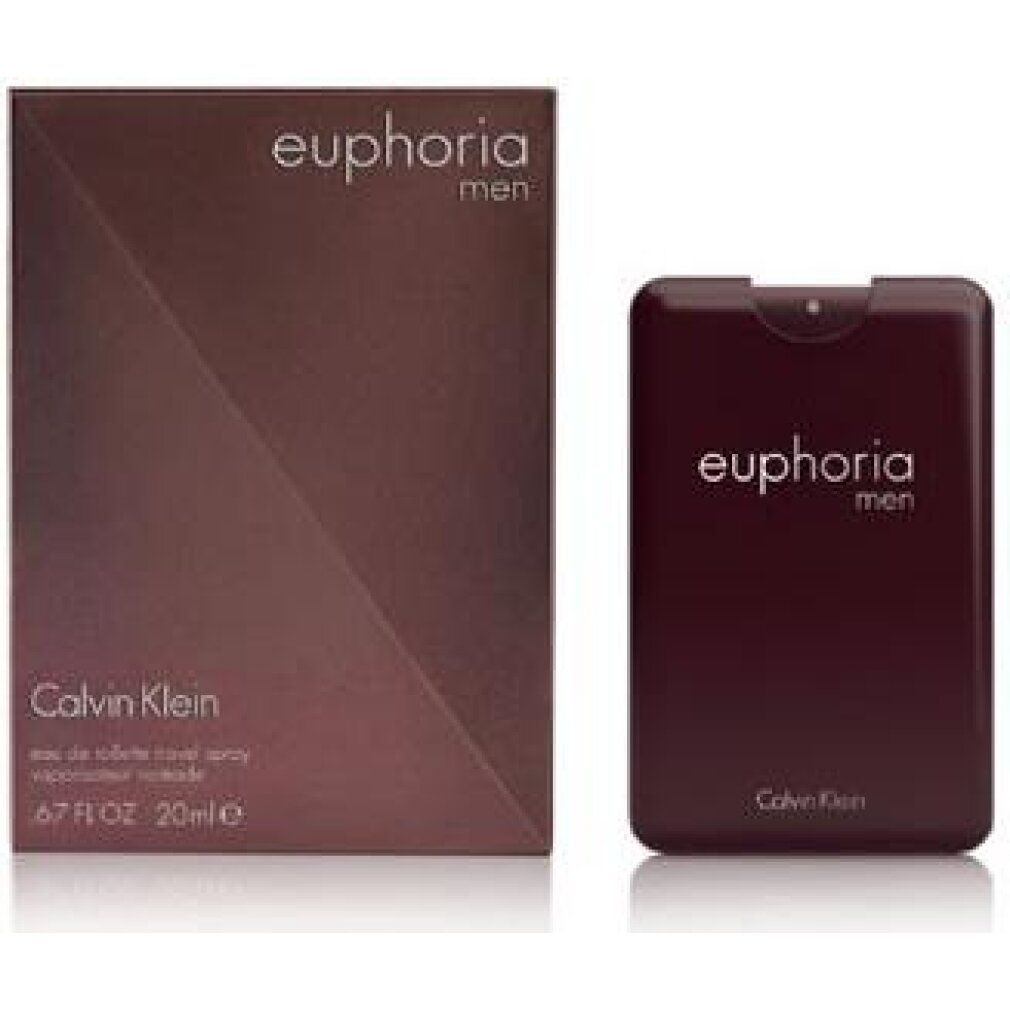 Confezione e flacone marroni. Confezione con "euphoria men" e "Calvin Klein". Flacone: "euphoria men" e "Calvin Klein".