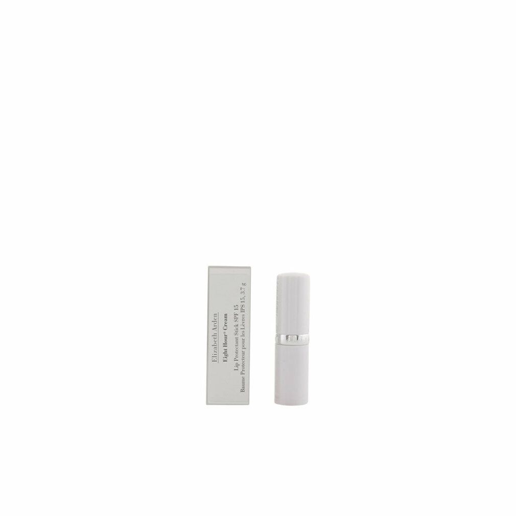 Rossetto e scatola. Sulla scatola: Elizabeth Arden Eight Hour Cream Lip Protectant Stick SPF 15.