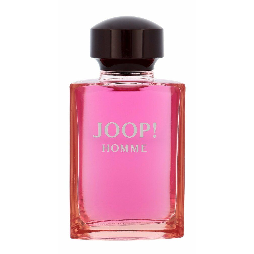 Flacone Joop! Homme After Shave, liquido rosa, tappo nero. Scritta JOOP! HOMME in argento.