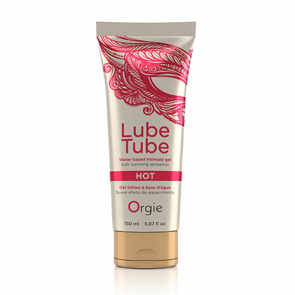 Tubo Lube Tube Hot. Gel intimo a base d'acqua con effetto riscaldante. Marchio Orgie. Tappo dorato.