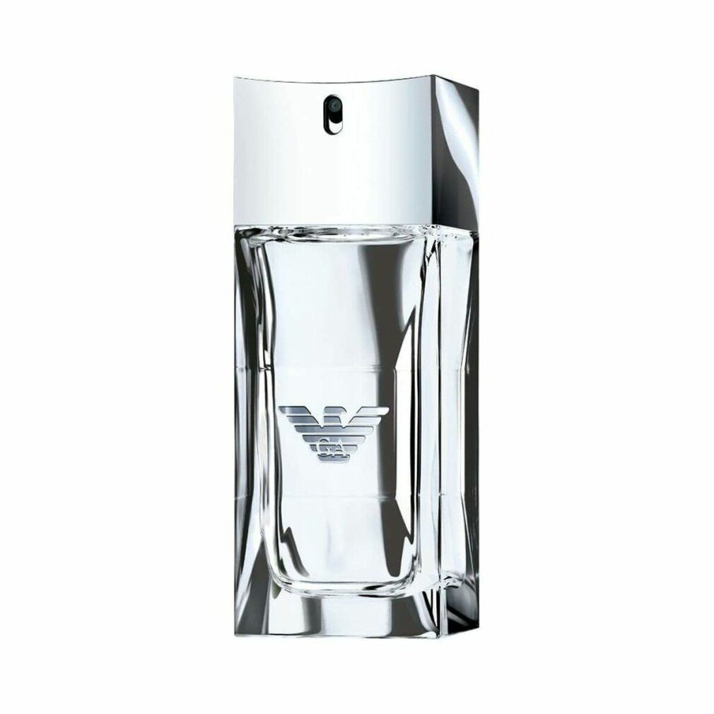 Flacone rettangolare di Emporio Armani Diamonds for Men. Flacone trasparente con tappo argentato e logo.