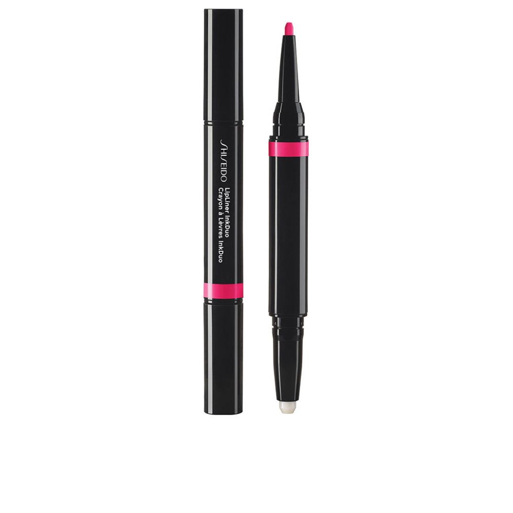 Shiseido Inkduo Lip Liner. Matita nera con indicatore magenta. Matita da un lato, applicatore dall'altro.
