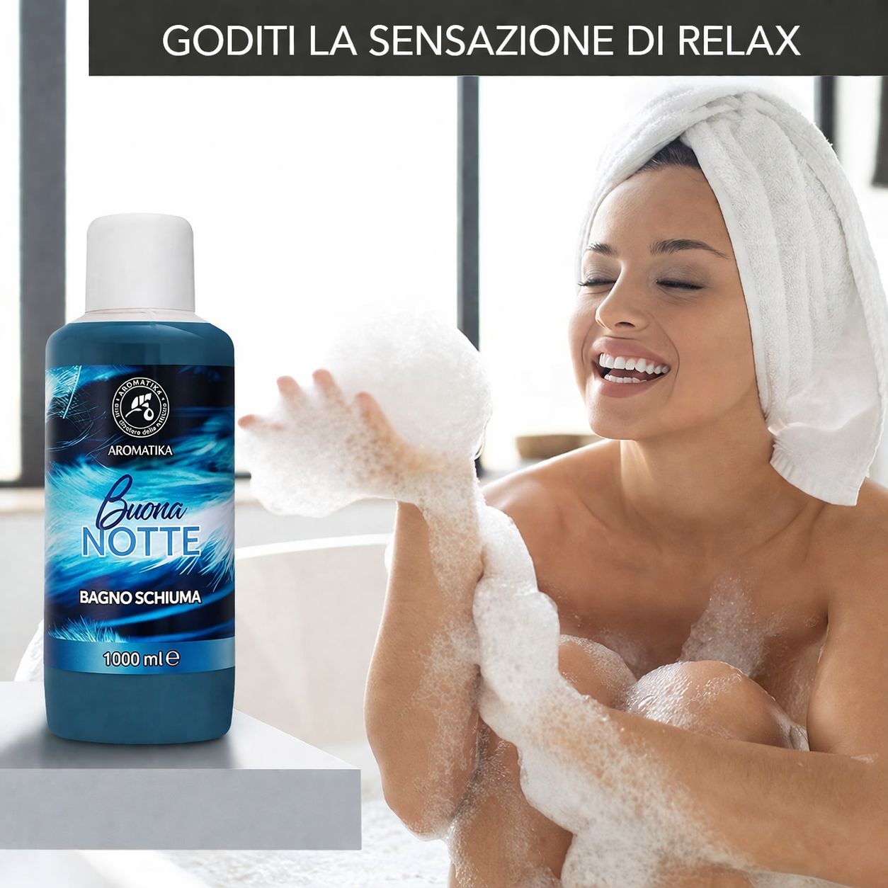 AROMATIKA Schiuma da bagno Buona Notte con olio essenziale di lavanda