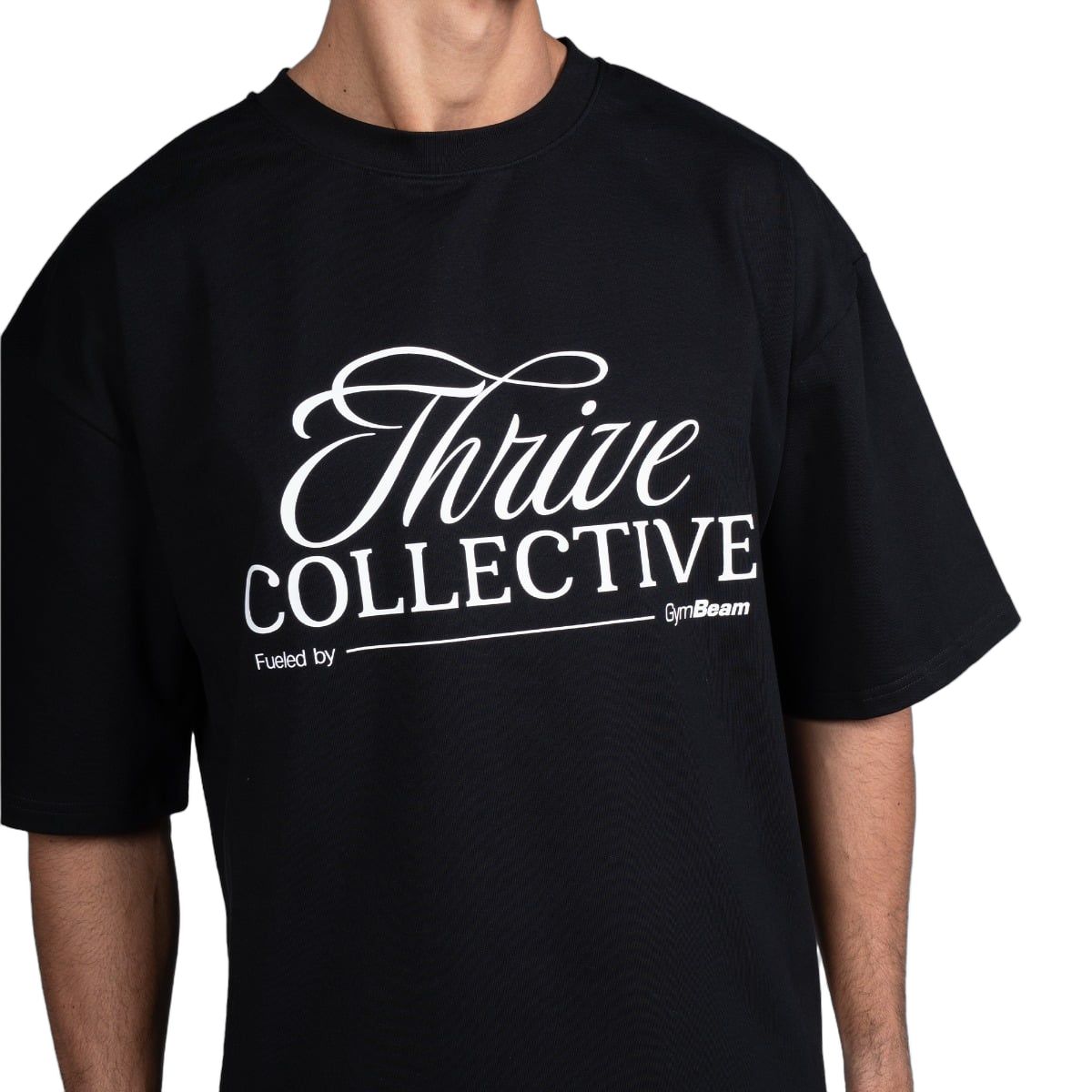 GymBeam Maglietta uomo oversize in cotone Thrive nera con spalle scese